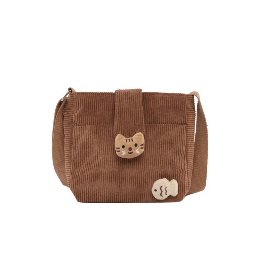 

Large Capacity Corduroy Crossbody Bag Retro Velvet Shoulder Bag Simple Mini Corduroy Bag Women коричневий