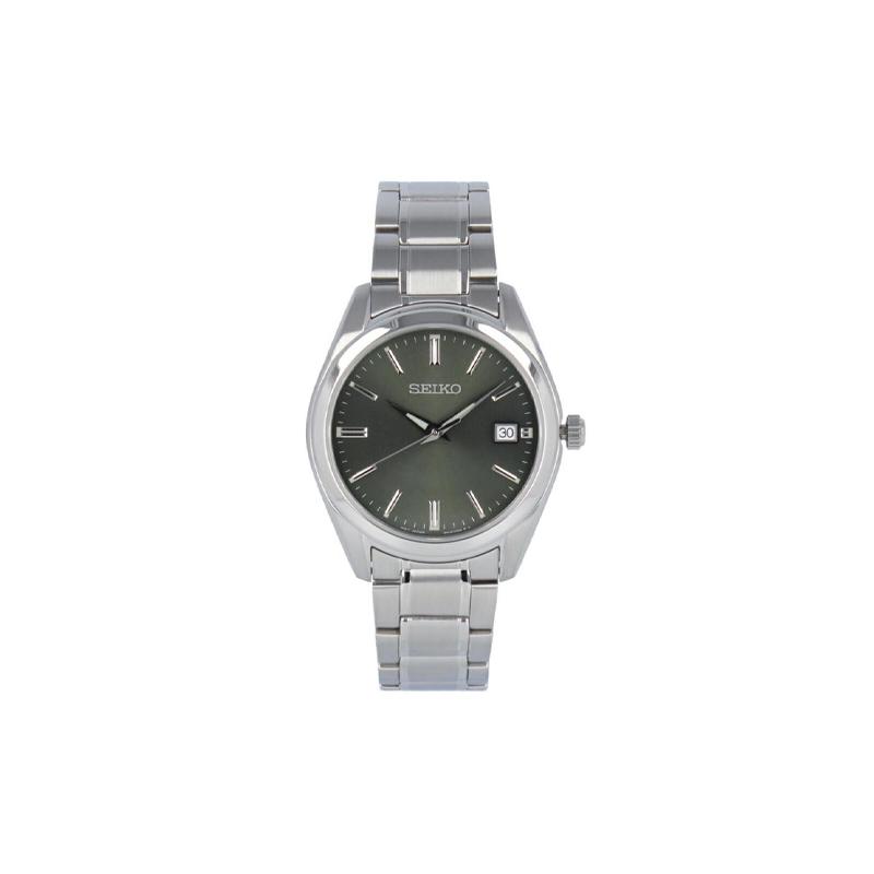 SEIKO 100 meters waterproof Quartz Steel Strap 40*40*9mm men s watch green dial SUR527P синий