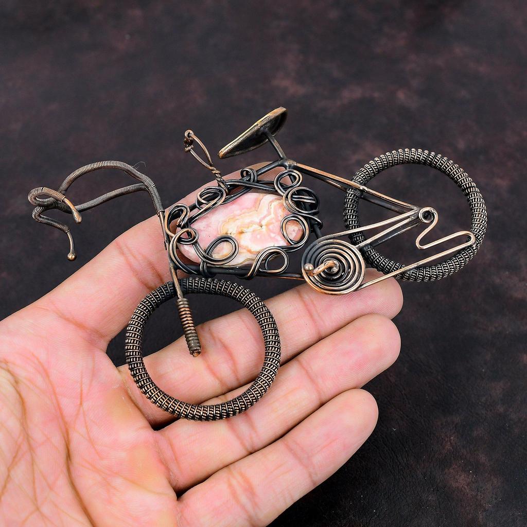 Rhodochrosite Pendant Copper Wire Wrapped Gemstone Pendant Handmade Copper Jewelry Cycle Pendant Anniversary Gift Real Rhodochrosite Jewelry