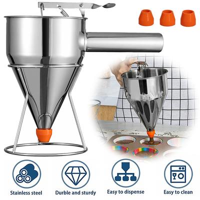 Pfannkuchenteig-Spender, Multi-Kaliber-Trichterspender aus Edelstahl mit Ständer, Cupcake-Back-Maker-Werkzeug, Küchenhelfer