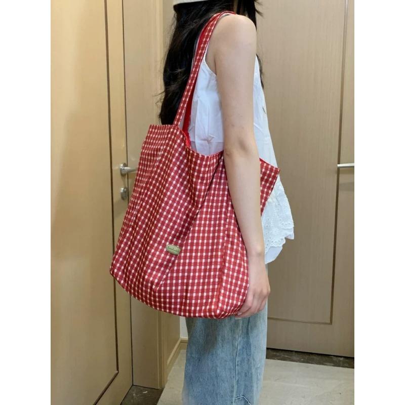 Large Bag Men's and Women's Double-sided Checkered Handbag Single-shoulder Tote Bag