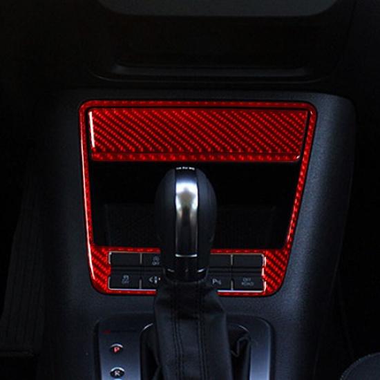 3Pcs For Volkswagen Tiguan Red Carbon Fiber Interior Center Storage Cover Trim