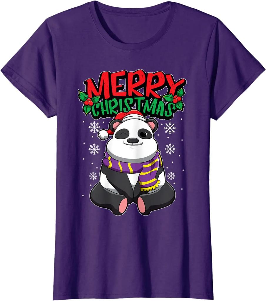 Christmas Panda Bear  Sweet Christmas Animals TShirt 100 Cotton ONeck Summer Short Sleeve Casual Mens Tshirt Size S3XL