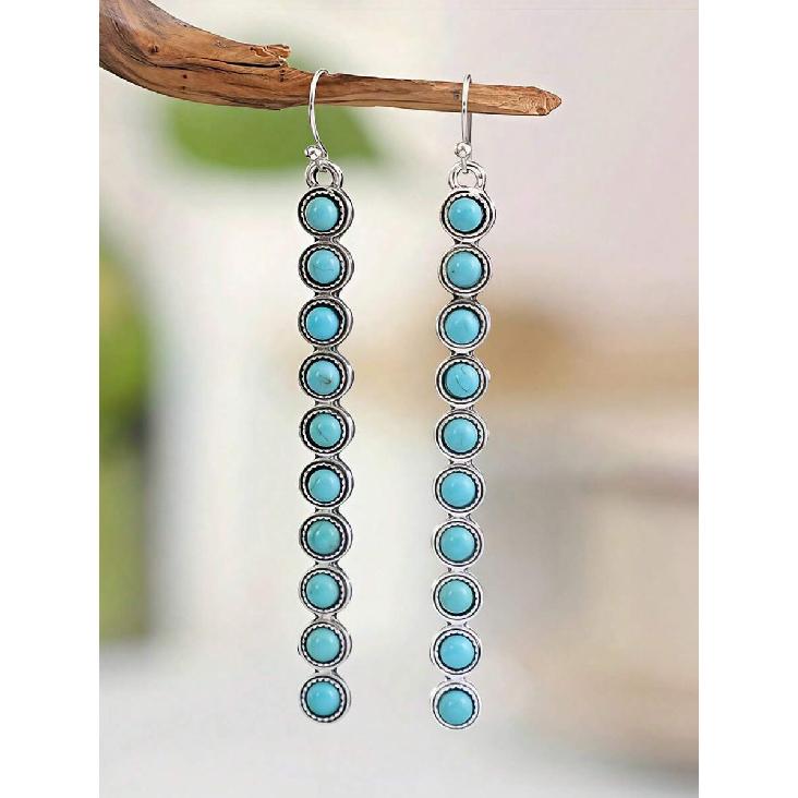 1 Pair New Bohemian Western Style Minimalist One-Piece Alloy Earrings, Vintage Creative Turquoise Earrings