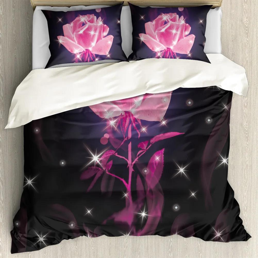 Purple Rose King Queen Duvet Cover Beautiful Butterflies Flowers Bedding Set For Teen Adults Floral 2/3Pcs Polyester Quilt Cover