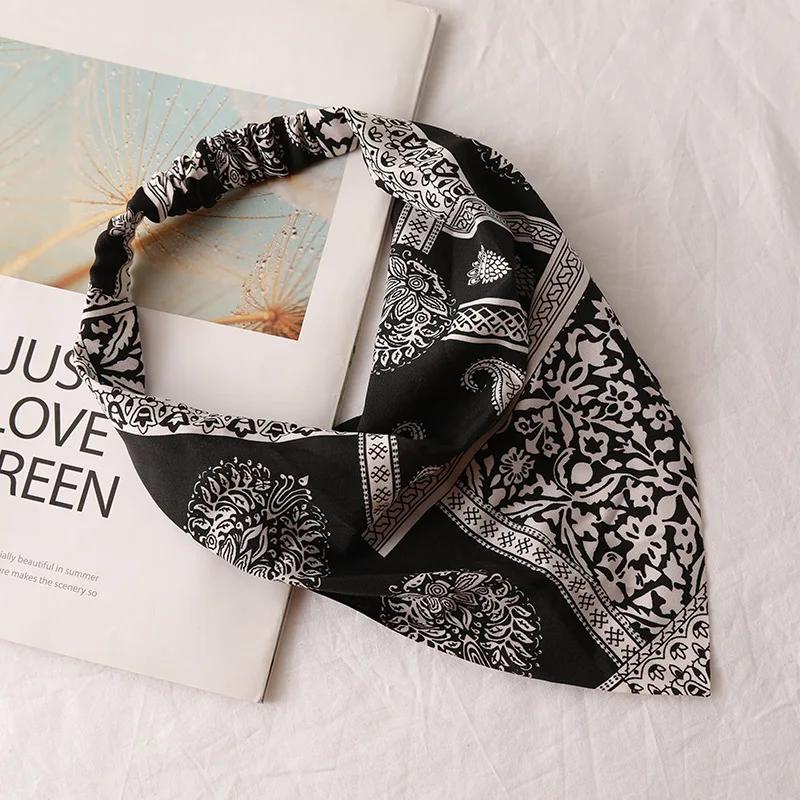 Bohemia Women Bandana Hair Scarf Summer Vintage Printted Chiffon Head Scarf Elastic Hair Bands Headwear Turban Femme