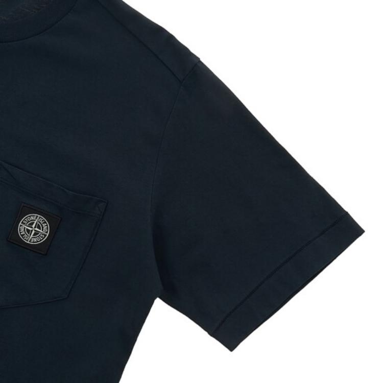 Stone Island T-Shirt Ss23 Solid Color Round Neck Patch Pocket Short Sleeve Kids Tops Black 781620347-V0020