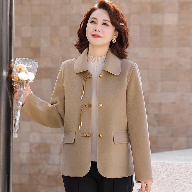 Mom's Double-Faced Wool Coat: New Chinese Style Autumn/Winter Jacket for Stylish Middle-Aged Women