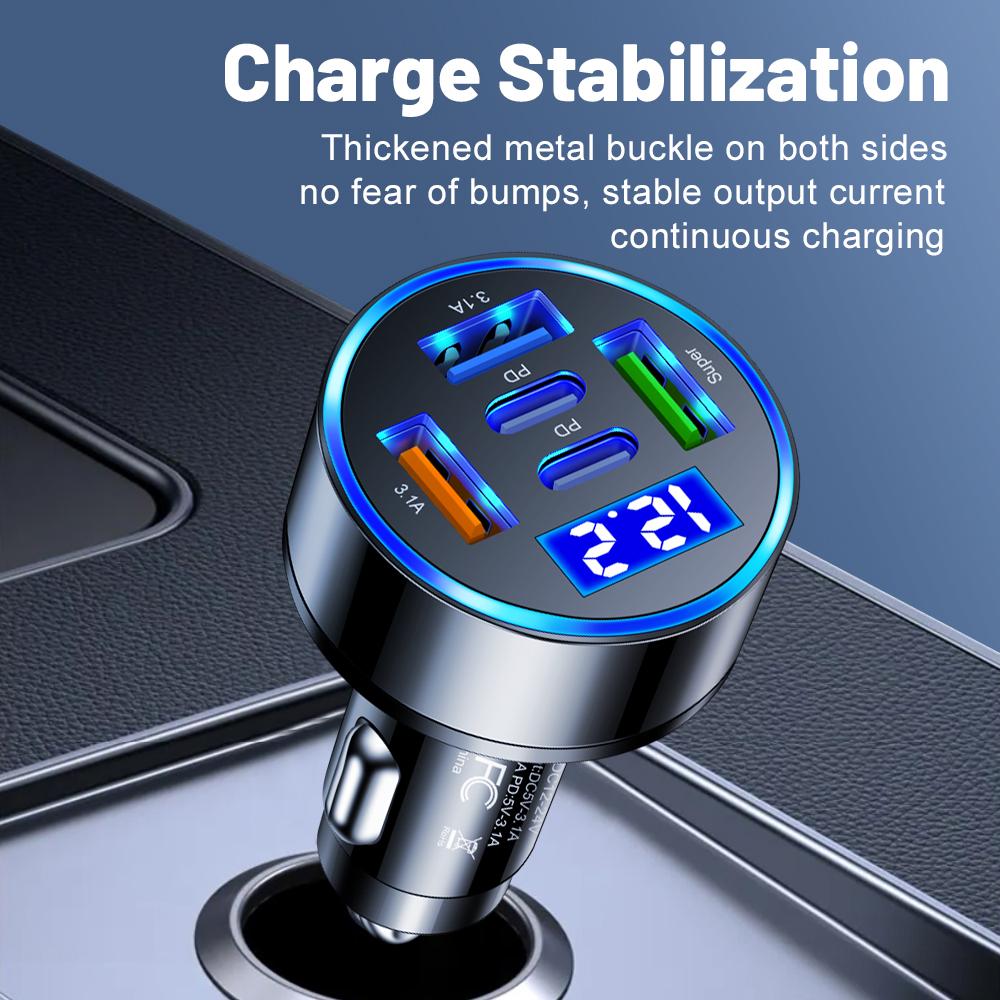 100W 5 Ports Car Charger Fast Charging PD QC3.0 USB C Car Phone Charger Type C Adapter in Car For iPhone Samsung  Xiaomi