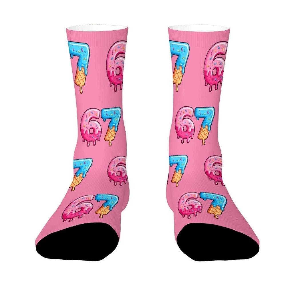 Warm 67 Meme Crew Long Socks Cartoon Creativity Stockings 67 Meme Ice Cream Socks For Men Women