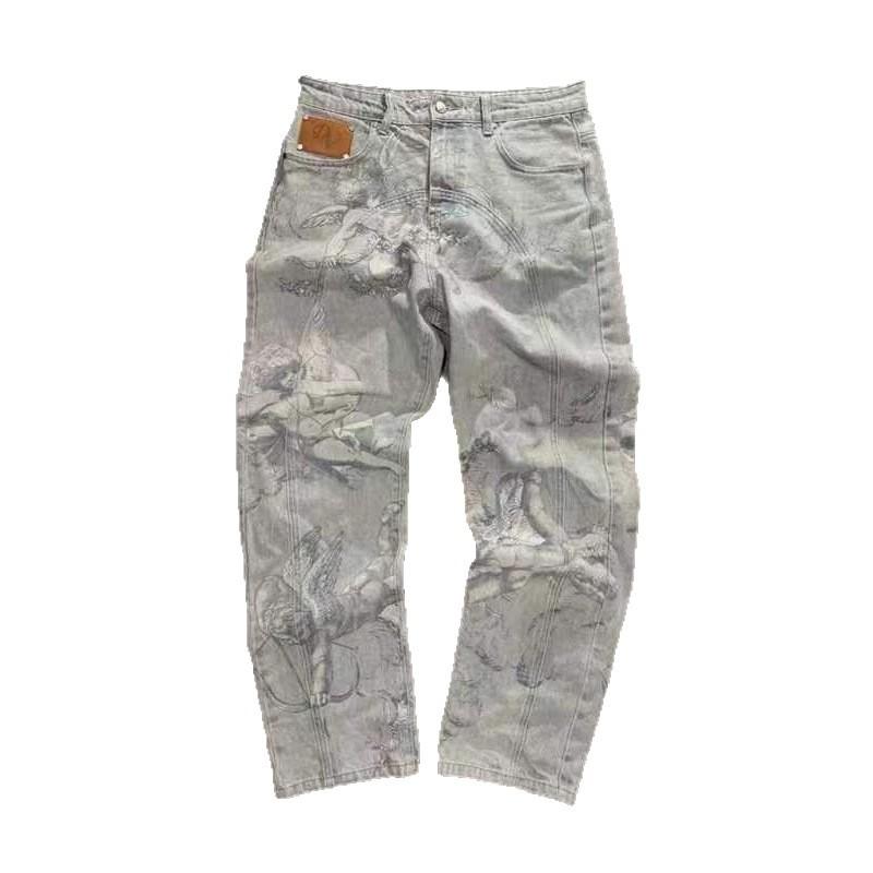 STREETRICH High Waist Slim Fit Comfortable Men's Denim Jeans Artisanal Craftsmanship Loose Style Long Pants Hand-Painted Washed Print