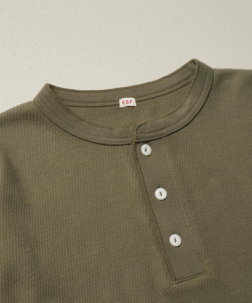 ESFAI Waffle Henley Neck Ls T Shirt (Olive)