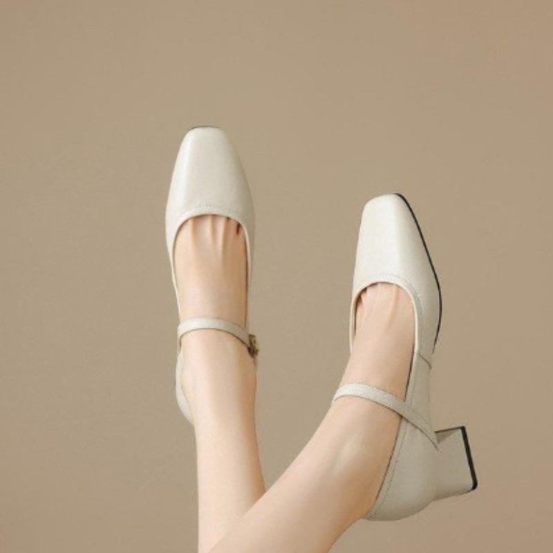 

Туфли-лодочки из резины и полиуретана на низком каблуке в корейском стиле, на плоской подошве, каблук менее 3 см, квадратный каблук, слипоны для повседневной носки 42 бежевый