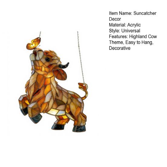 Highland Cow Butterfly Suncatcher Decoration Indoor Outdoor Garden Yard Window Wall Hanging 2D Acrylic Stained Glass Ornament