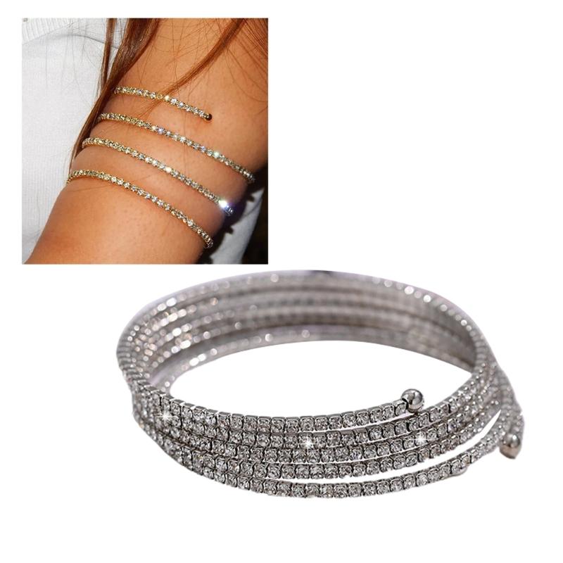 Rhinestone Arm Cuff for Women Hip-pop Armlet Bangle Bracelet for Girls Women Punk Glistening Retro Arm Cuff Jewelry