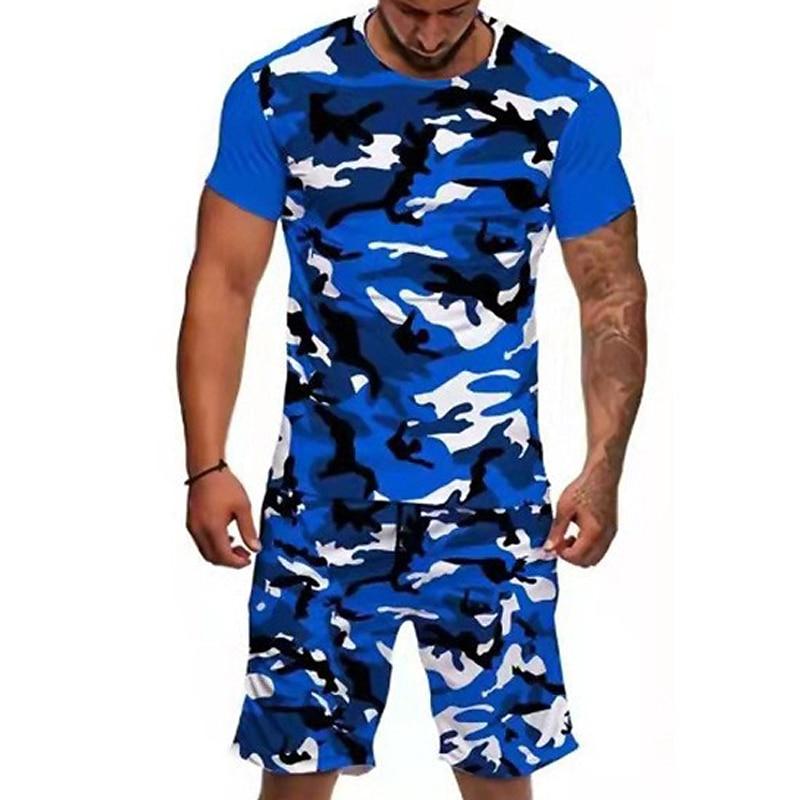 Men's Graphic Camo / Camouflage 2pcs Matching  Short Sleeve Short Pants Crew Neck Designer Casual Sets