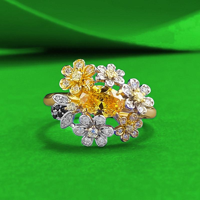 

Zhu Zhi Fan S925 Sterling Silver Yellow Flower Bee Ring for Women - Elegant and Versatile Xiaohongshu Style Size 7