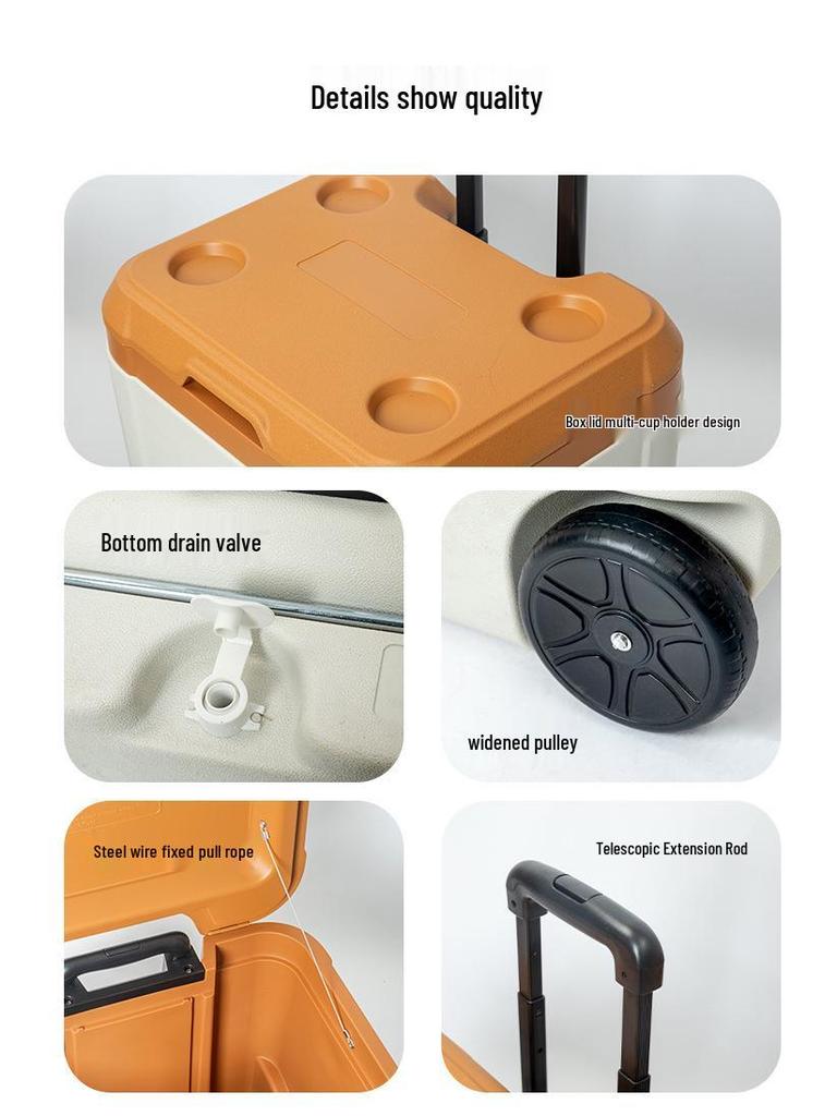 Mountain Guest Portable Insulated Cooler Box for Outdoor Camping, Car, and Trolley Use