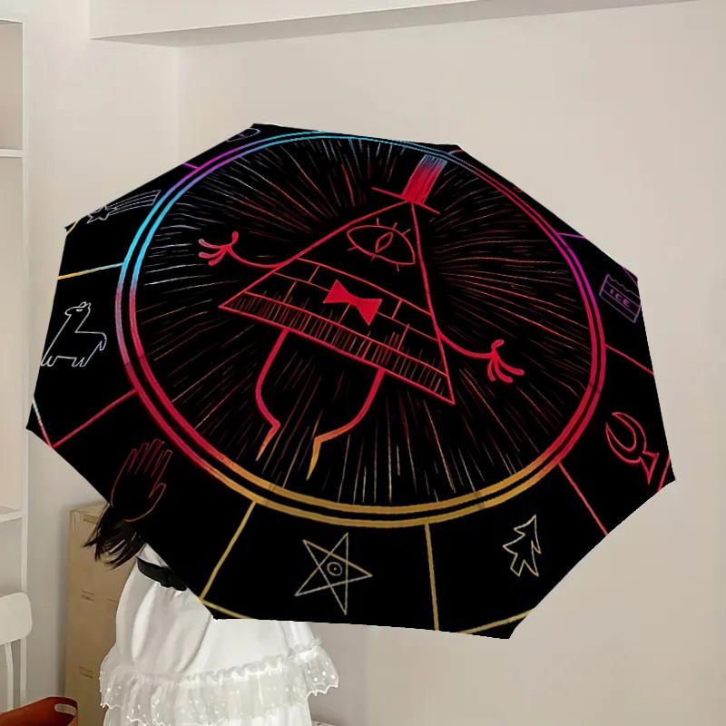 1pc Gravity Falls Bill Cipher Automatic Folding Umbrella - Compact 8-Rib Design, Durable Plastic & Iron, Lightweight for Outdoor Daily Use,  a0929178