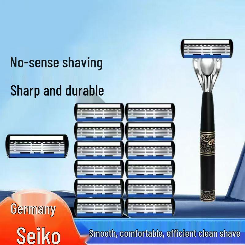 German Precision 6-Blade Men's Manual Razor - Anti-Scratch, Old-Fashioned Design