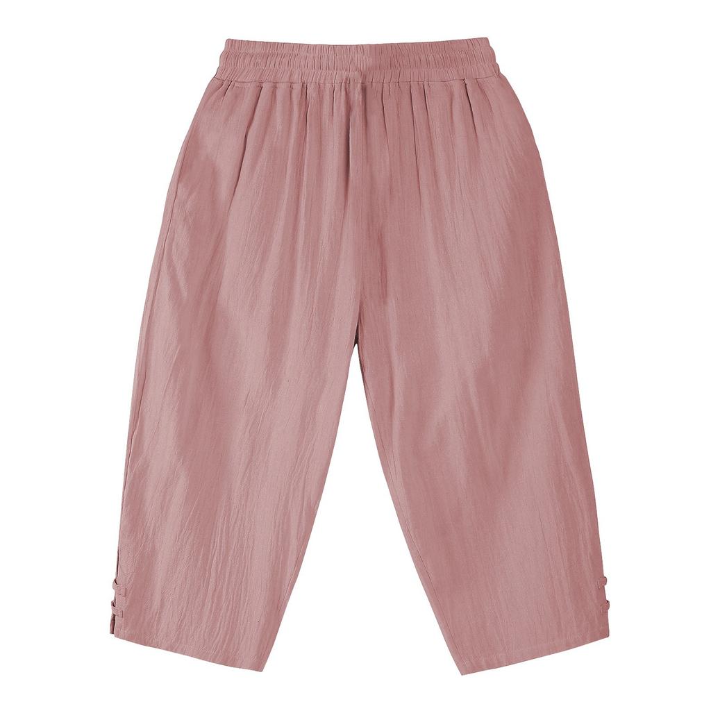 Men's Summer Drawstring Casual Cropped Pants Men's Breathable Cotton And Linen Cropped Pants