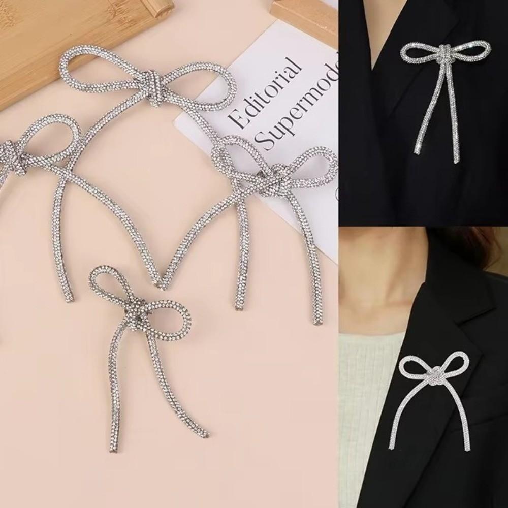 Exquisite Crystal Bow Brooches Elegant Fashion Suit Accessories Personality Rhinestone Pin  Blazer