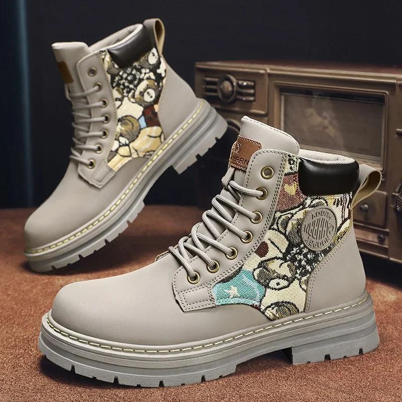 2025 Autumn Winter New Plush Warm Thick Bottom Outdoor Hiking Snow Boots Retro Style High-top Men Casual Sneakers Botas Hombre