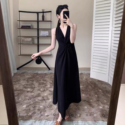 French Hepburn Style V-neck Sleeveless Dress Summer New Slim and Thin Temperament Muse Fan Kinky Long Dress