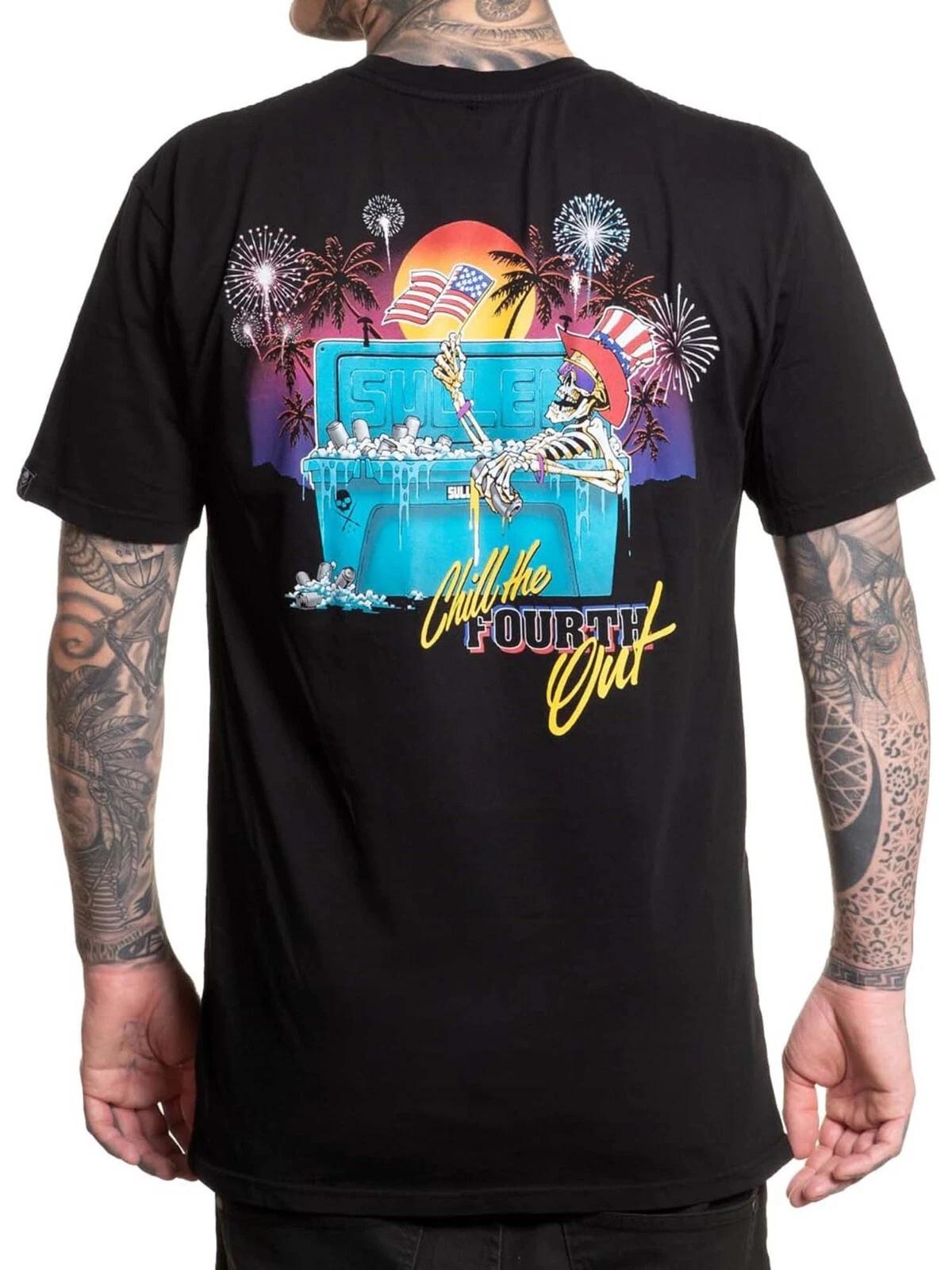 

Sullen Men s Chill Out Short Sleeve Premium T-shirt Skeleton America Tattoo Tee L