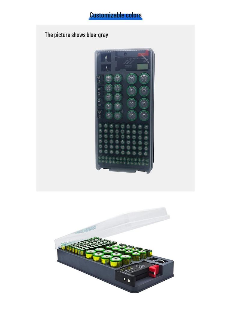 Battery Storage Rack with Tester - 116-Grid Lidless Organizer
