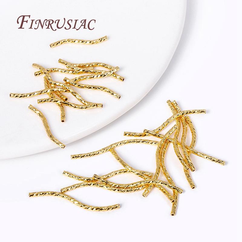 Handmade DIY Jewellery Findings Components 18K Gold Plated S Shape Curved Tube Brass Metal Twisted Tube Beads Connector
