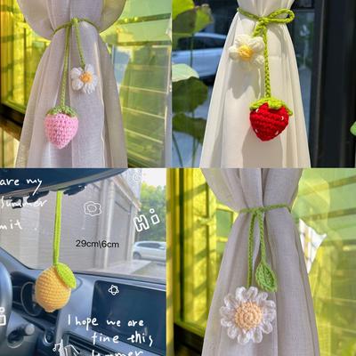 Ciondolo Fragola Lavorata a Maglia Fiore Lavorato a Maglia Ciondolo Borsa Fiore Fiore all'Uncinetto Creativo Tenda Fiore Legaccio Segnalibro Auto Decorazione Casa Regalo