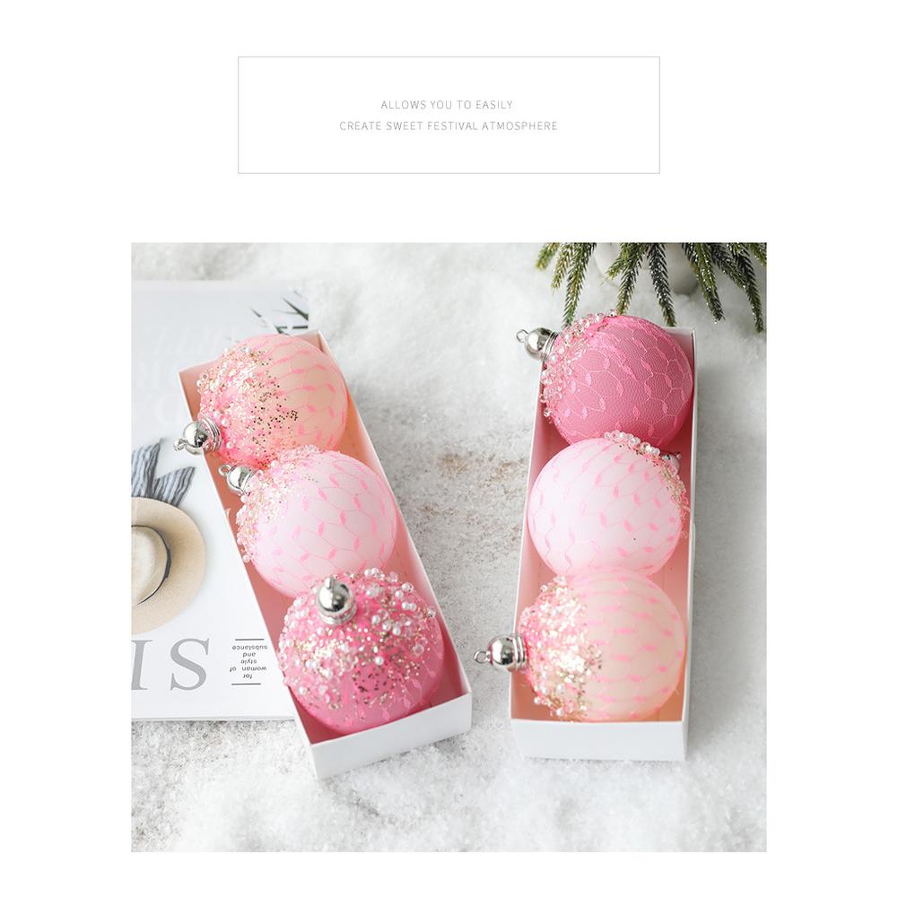 Classic Ornament Shape Matte Christmas Balls Pink Sequin Ornaments