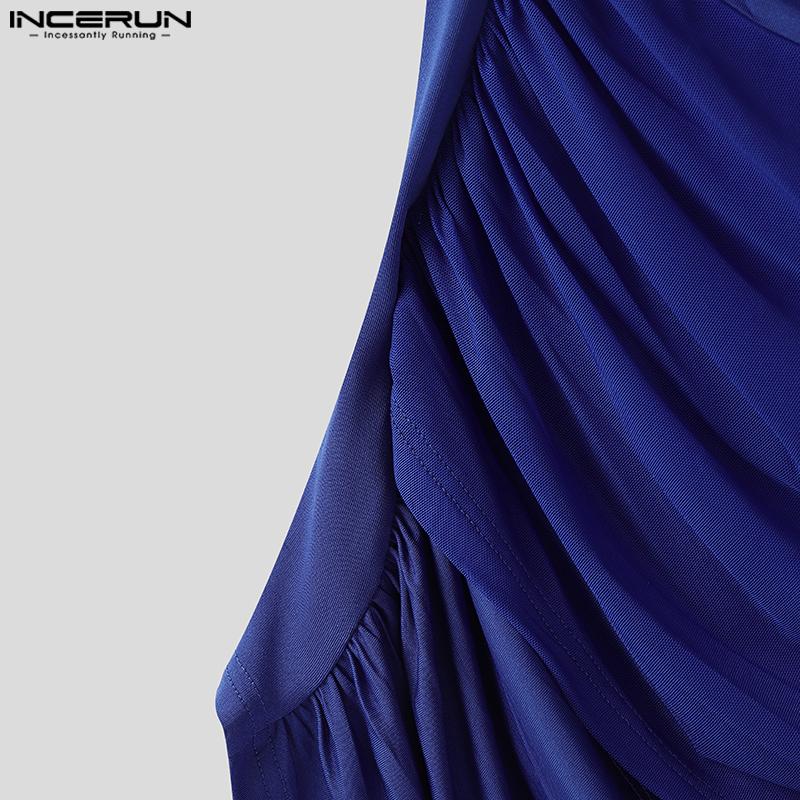 INCERUN Men Cutout Short Sleeve Irregular Patchwork Mesh Fitted T-shirts Tops