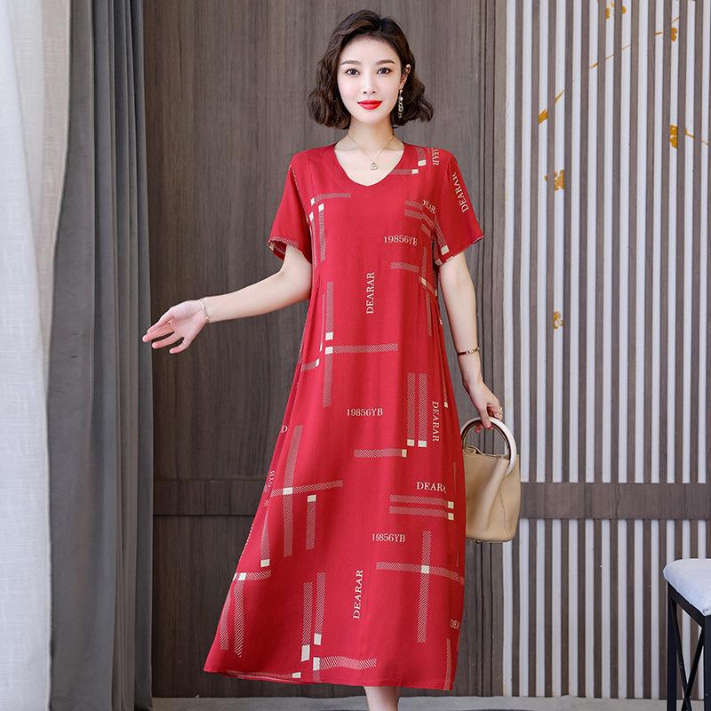 2023 Bavlněné tištěné letní šaty s kontrolou bříška plus size pro ženy středního věku a starší
