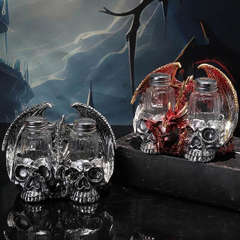 Decorative Skull Seasoning Box Rack Unique Beverage Stand Kitchen Accessory Seasoning Box Holder Resin Texture for Home