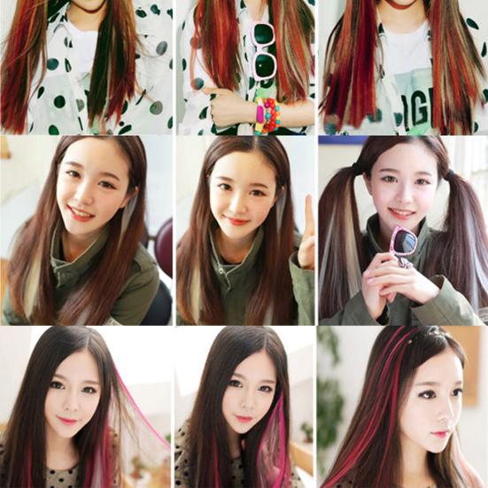Women Synthetic Hair Long Straight Multi Colors Extension Hairpiece Party Wig