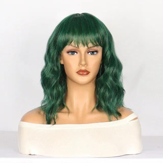 Grüne kurze Bob Body Wave synthetische Perücke für Frauen Lolita Cosplay Perücke synthetisches natürliches hitzebeständiges Haar
