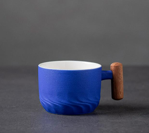 Exquisite Ceramic Tea & Coffee Cup with Wooden Handle - Gradient Glaze, Gift Box Set