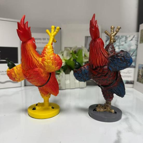 Kung Fu Rooster Statue Resin Drunk Chicken Figurine Table Art Rooster Sculpture for Home Office Desk Shelf Indoor Outdoor Decor Housewarming Gift