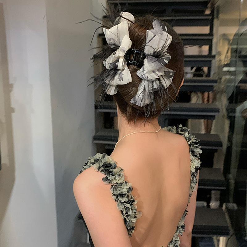 Elegant Chiffon Bow Hair Claw Clamp New Large Hair Crab Barrettes Vintage Hairpins For Women Print Hair Accessories Ornament