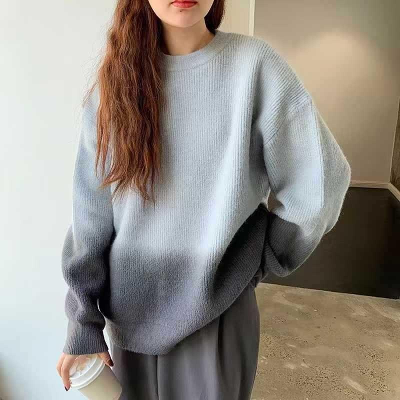 Autumn and winter new fashion crew neck pullover sweater gentle sweet lazy wind loose soft waxy knitted sweater top coat
