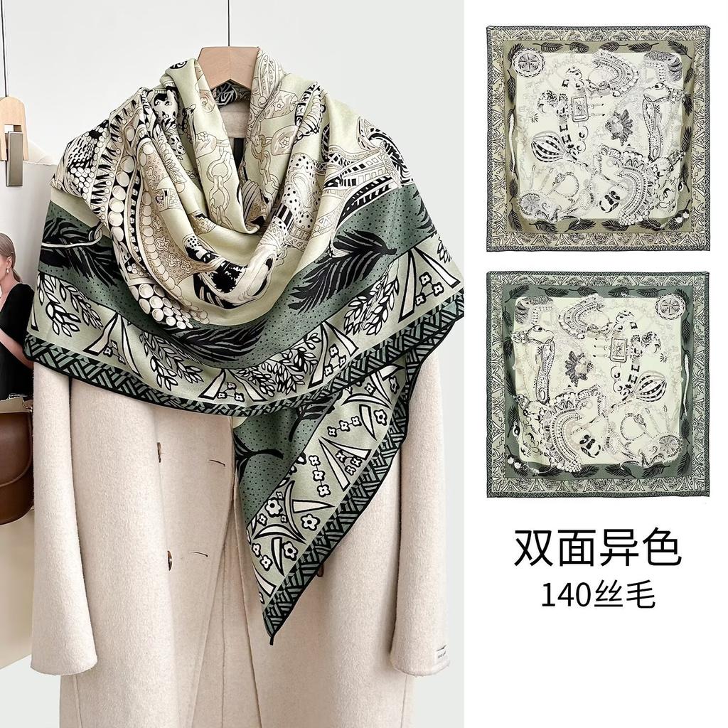 New silk wool square scarf women's versatile fashion autumn and winter warm silk silk scarf shawl silk wool square scarf