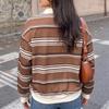 New Vintage Striped Contrast-color Polo-neck Long-sleeved Women's Hoodie