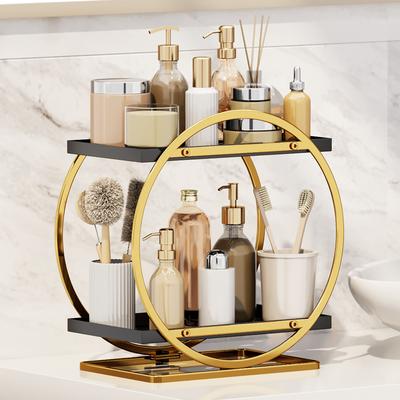 Makeup Organizer for Vanity, Black Gold Perfume Organizer for Dresser- 2 Tier Skincare Organizers Bathroom Countertop Organizer,