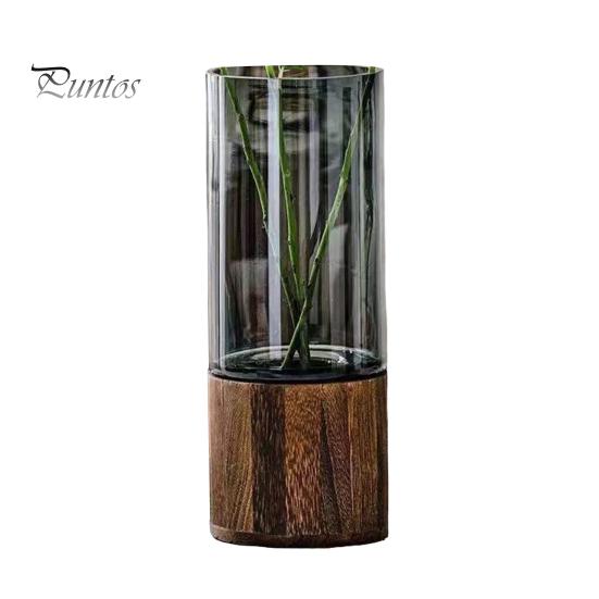 

Прозрачная стеклянная цилиндрическая ваза для цветов с деревянным основанием, центральный элемент для обеденного стола на свадьбу, гидропонный держатель для цветов, прозрачный контейнер для растений A