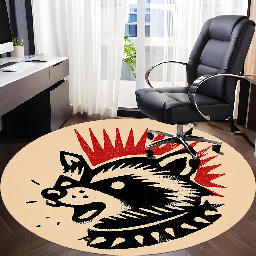 1pc Raccoon Punk Office Round Area Rug, Mat Suitable For Office, Under Office Chairs Bedroom Living Room Home Decor, Room Deco