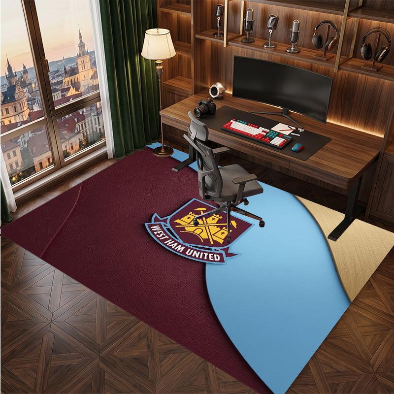 West Ham United Football Print Crystal Velvet Rug, Comfortable Water Absorbent Non Slip Indoor Floor Carpet