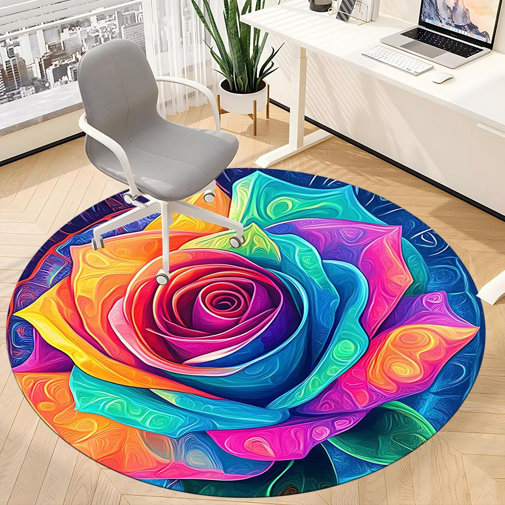 1pc Rainbow Rose Office Round Area Rug, Indoor Mat Suitable ForOffice, Under Office Chairs Bedroom Living Room Home Decor, Room Decot072