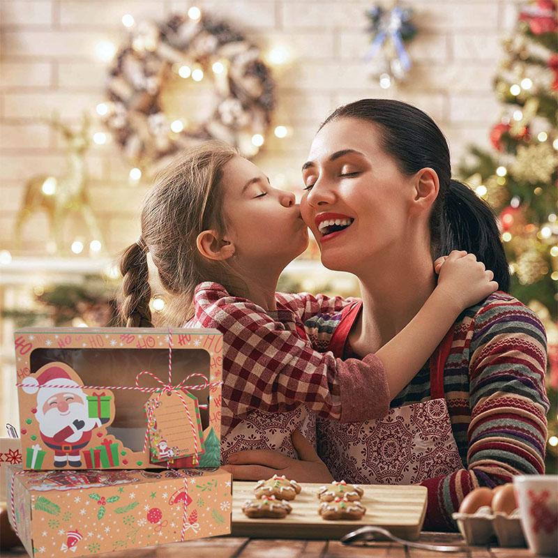 Christmas Candy Cookies Boxes Kraft Paper Gift Box Food Bakery Treat Boxes with Clear Window Navidad Decor Xmas Gift Bag Noel